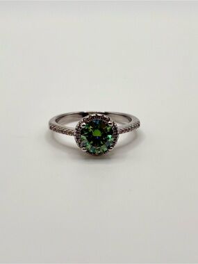 1.0 Ct Green Moissanite Halo Ring | 14K Gold Plated | Certified | 6.5mm